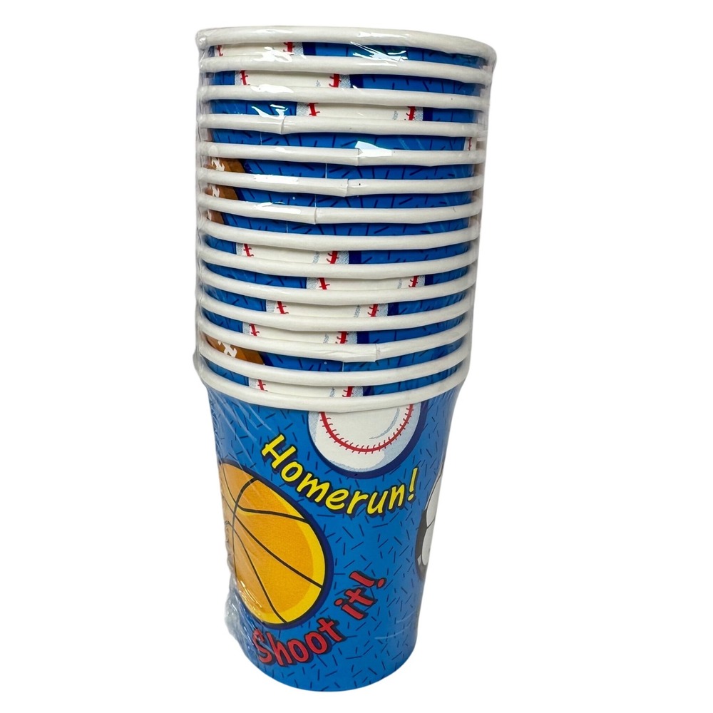 14pk All Star Sports Paper Cups 9oz Birthday Party Supplies Baseball Football